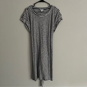 J. Crew Black and White Striped Print Short Sleeve Tie Waist Tee Shirt Dress
